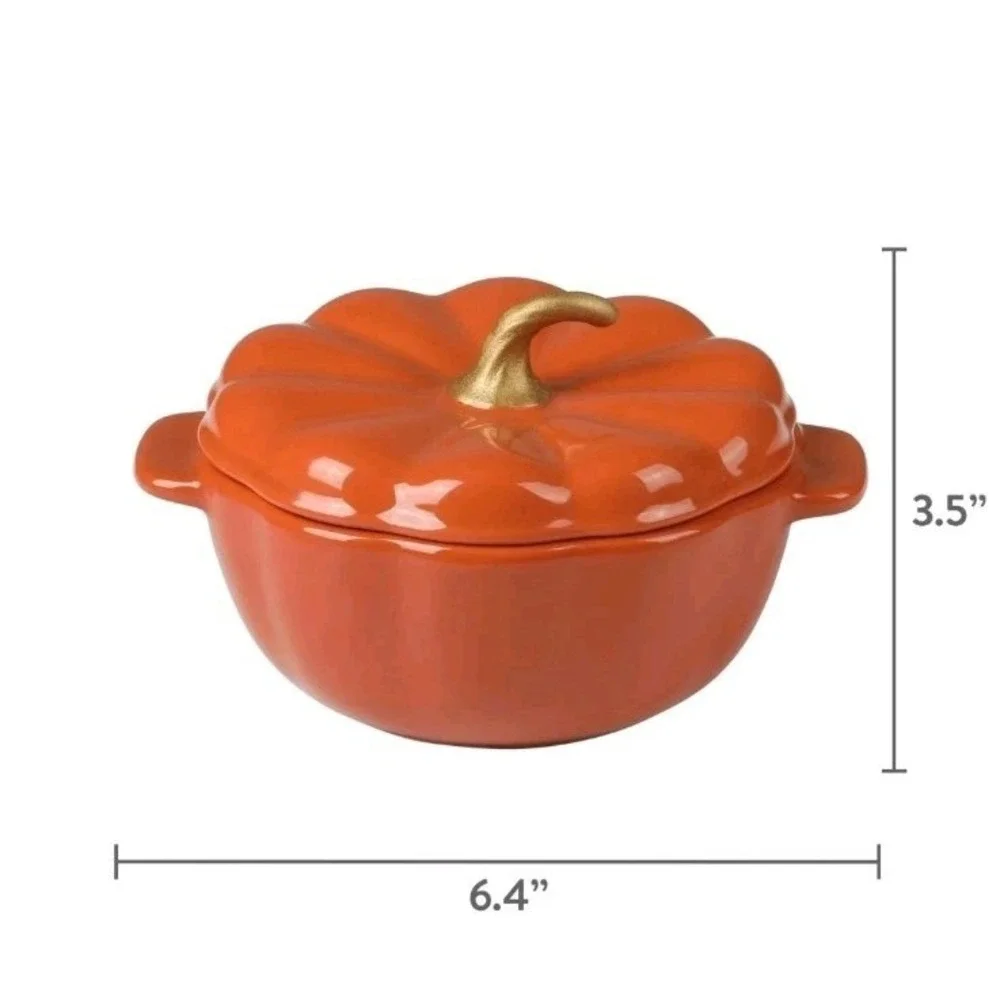 Pioneer Woman Mini Pumpkin Cocottes 3Pc Set Ceramic Casserole Dish Orange 13.5oz